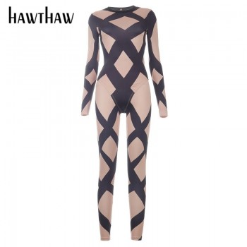 Hawthaw Women Autumn Winter Long Sleeve Printed Bodycon Bodysuit Long Pants Two Piece Set Suit 2020 Female Clothing Streetwear
